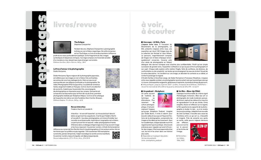 DXCode, revue, Stéphane Charpentier, Shirley Thomas, argentique, nouvelle, papier, noir et blanc, couleur, Frédéric Martin, 5ruedu, chronique, livre, photo,